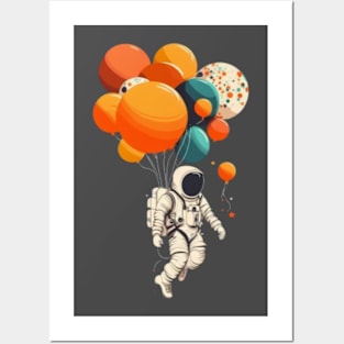 Astronaut flying with balloons Posters and Art